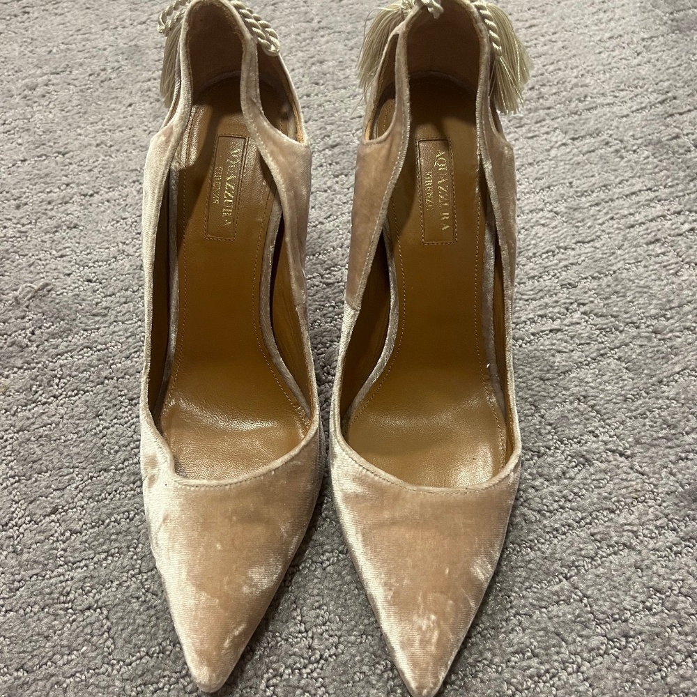 Aquazzura Grey Velvet Forever Marilyn Pumps Size 40